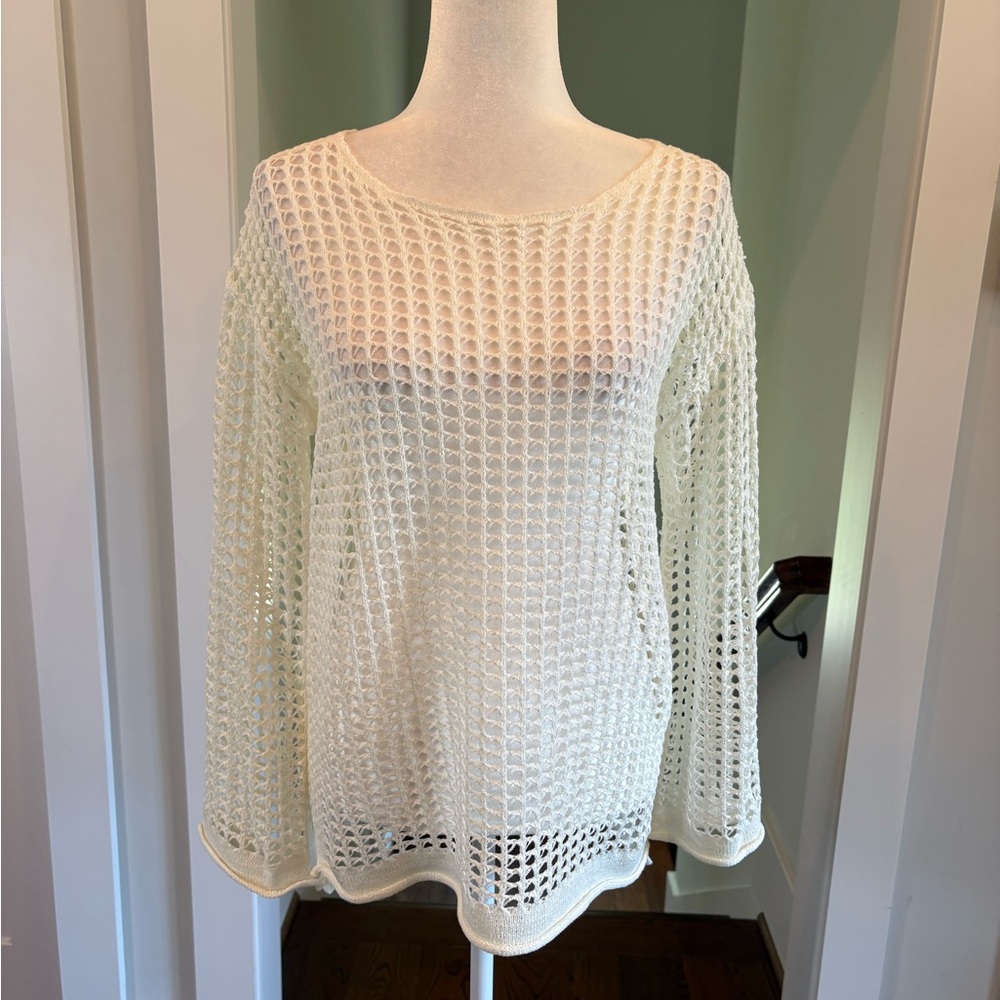 ZCSIA-White Crochet Knit Sweater